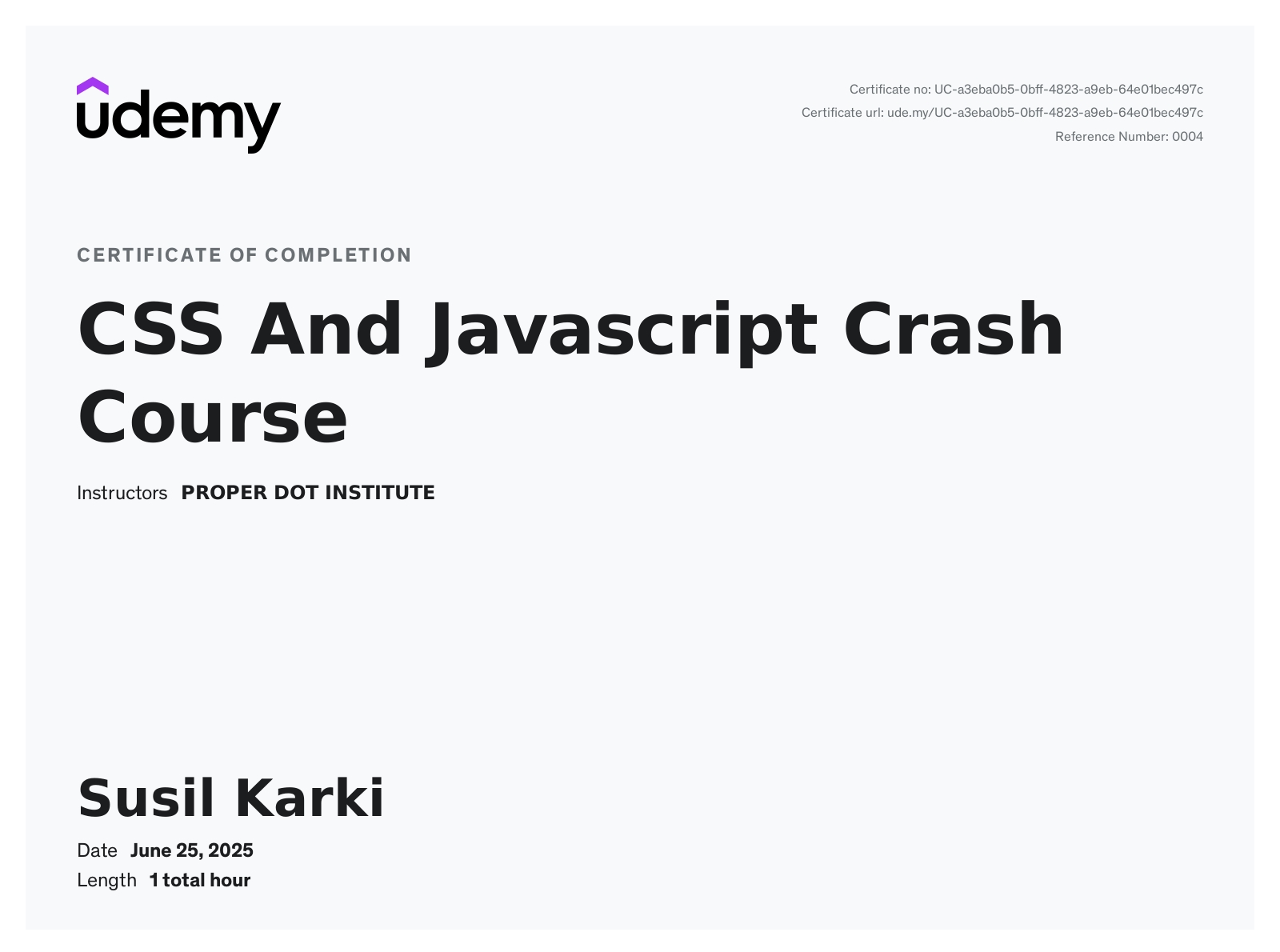 Programming Certificate